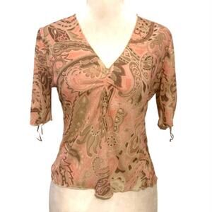 Beware Y2K Sheer Paisley Boho Top Peach Brown Early 2000s M